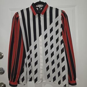 Black and Red Striped Geometric Blouse